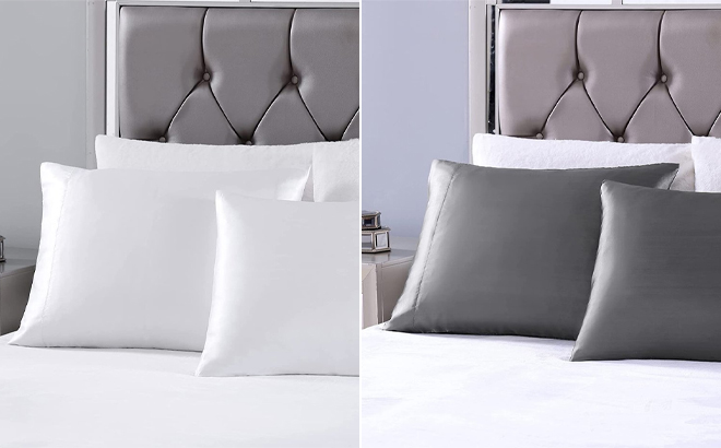 Bibb Home White and Black Satin Pillowcase Set of Two Bibb Home White and Black Satin Pillowcase Set of Two