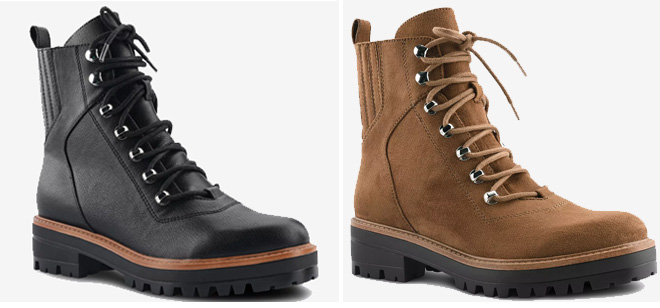 Black Color Nine West Ivona Womens Combat Boots on the Left and Brown Color on the Right