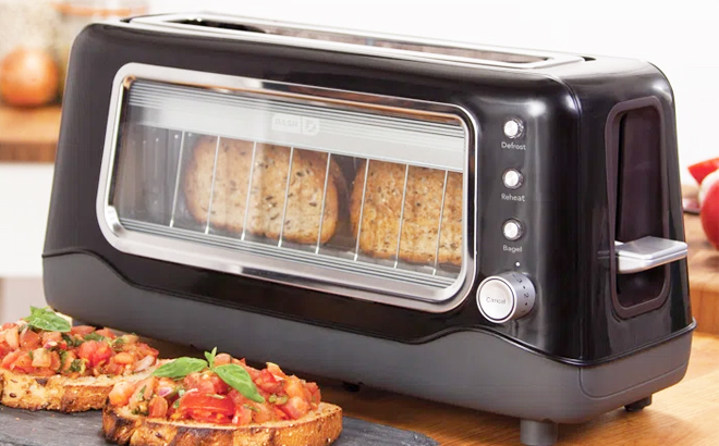 Black Dash 2 Slice Long Slot Clear View Toaster