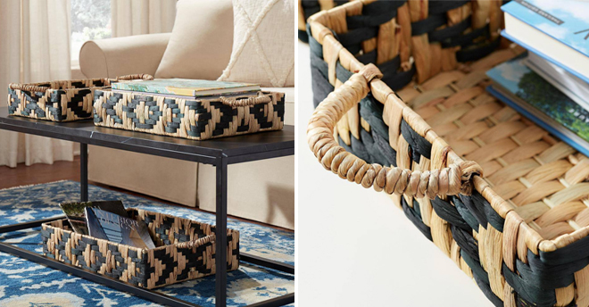 Black and Natural Water Hyacinth Decorative Rectangle Tray 3 Piece Set Black and Natural Water Hyacinth Decorative Rectangle Tray 3 Piece Set