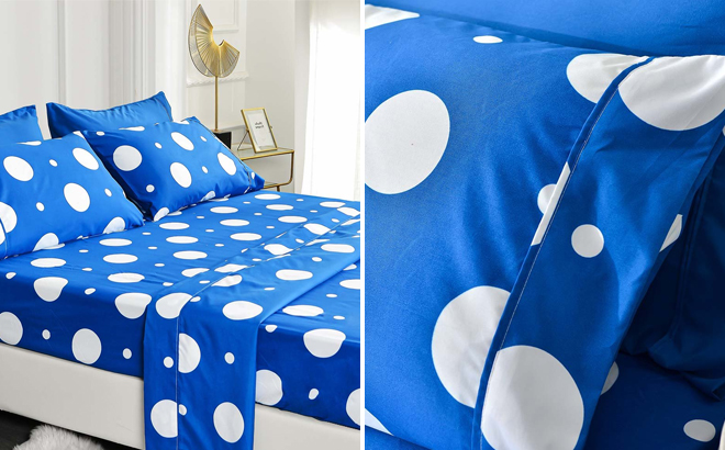 Blue Pola Dot Six Piece Sheet Set Blue Pola Dot Six Piece Sheet Set