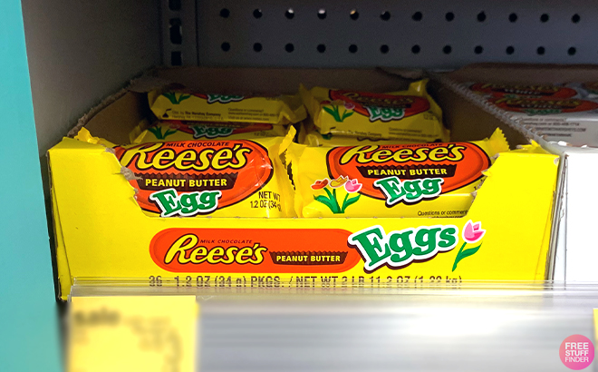 Box of Reeses Peanut Butter Eggs on shelf