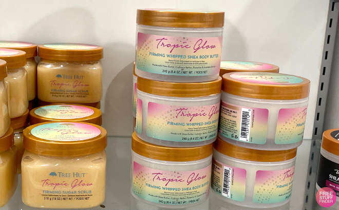 Bunch of Tree Hut Tropic Glow Firming Whipped Body Butters on a Store Shelf
