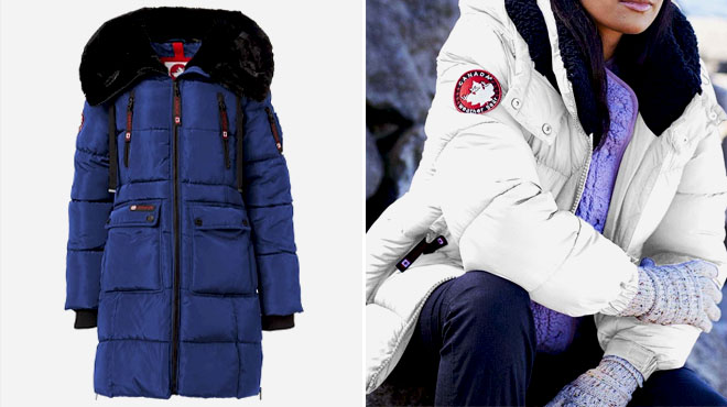 Canada Weather Gear Midnight Sherpa Lined Hooded Parka and Canada Weather Gear White Hooded Puffer Coat