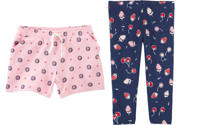 Carters Floral Pull On French Terry Shorts and Cherry Capri Leggings