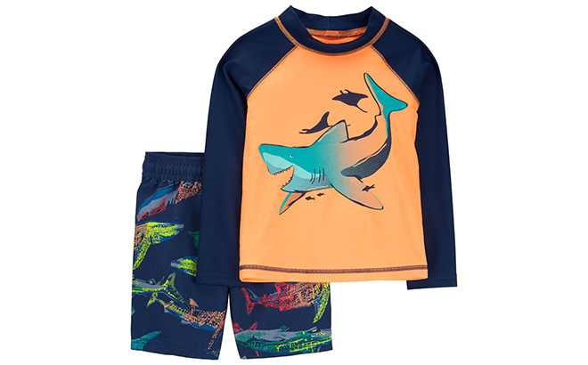 Carters Orange Navy Shark Rashguard Set