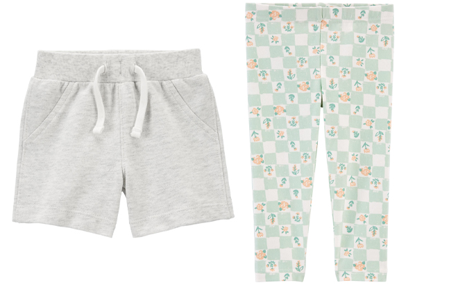 Carters Pull On French Terry Shorts and Floral Gingham Leggings