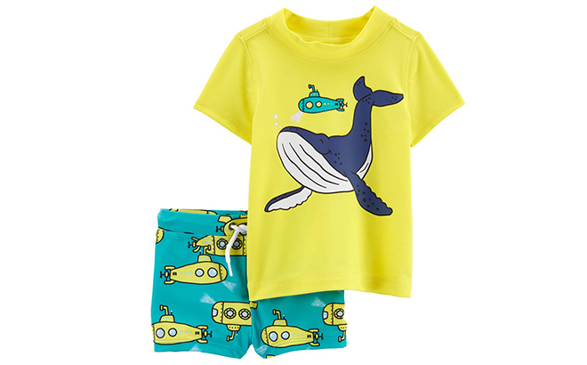 Carters Yellow Teal Whale Rashguard Set