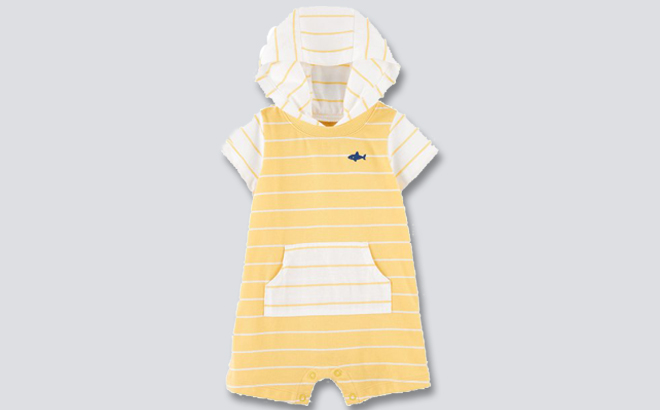 Carters Yellow White Stripe Hooded Rompe
