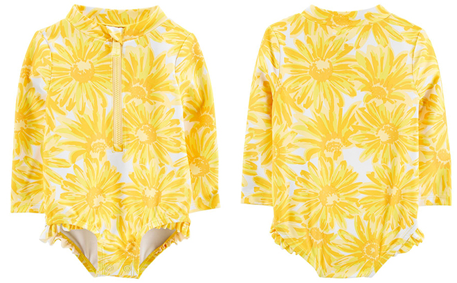 Carters Yellow White Sunflower One Piece Rashguard