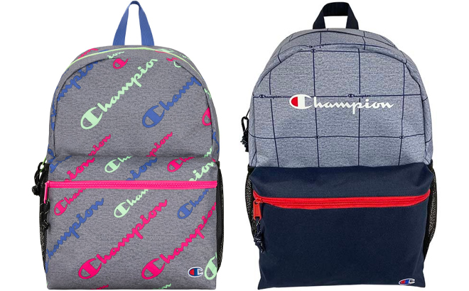 Champion Kids Gray Pink Logo and Gray Navy Youthquake Backpack