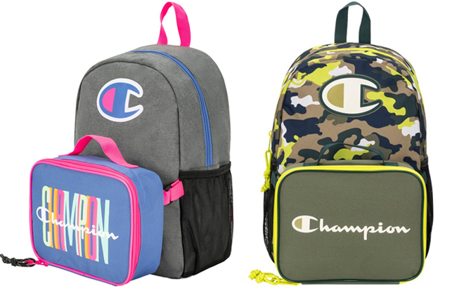 Champion Kids Grey Purple and Olive Camo Backpack Lunch Bag