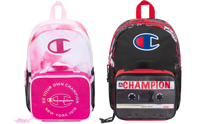 Champion Kids Pink Be Your Own Champion and Black Red Backpack Lunch Bag