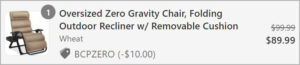 Checkout page of Oversized Zero Gravity Chair