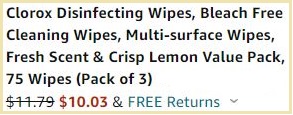 Clorox Disinfecting Wipes Checkout Summary at Amazon
