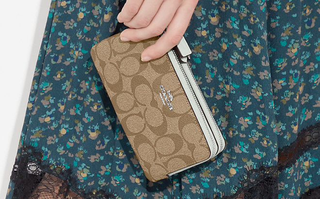 CoachOutlet Double Corner Zip Wristlet In Signature Canvas CoachOutlet Double Corner Zip Wristlet In Signature Canvas