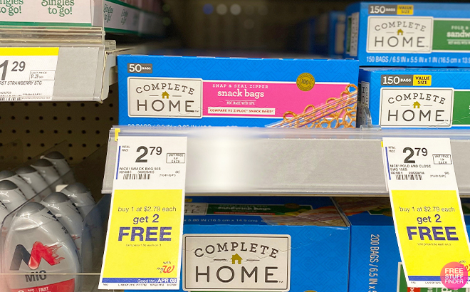 Complete Home Sandwich Bags 50 Count on Shelf at Walgreens