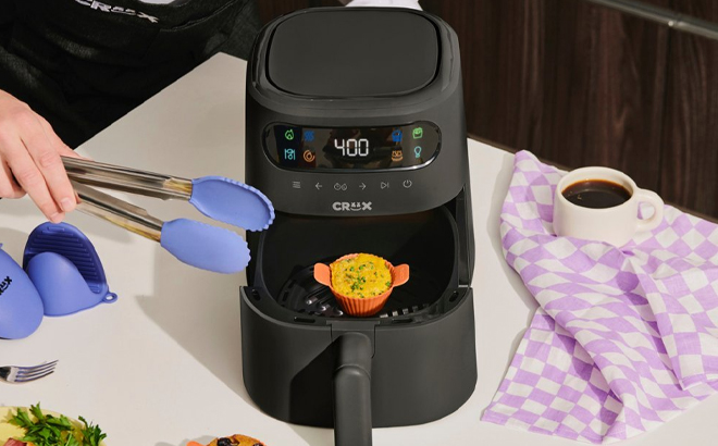 Crux 3 Quart Digital Air Fryer in Black Color on a Kitchen Countertop