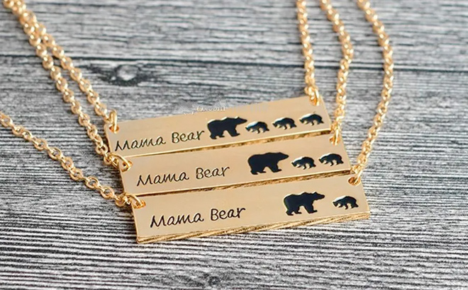 Cute Love Mom Mama Baby Bear Bar Necklace