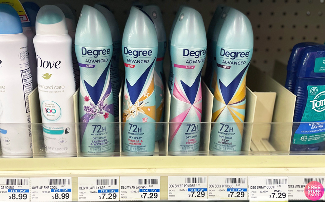 Degree Womens Dry Spray Deodorant on a Shelf