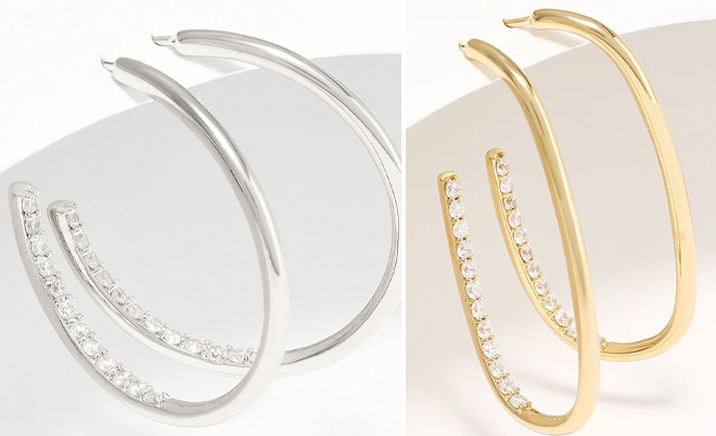 Diamonique Inside Out Pave Stone 1 5 Inch Sterling Silver Hoop Earrrings Round and Oval Styles Diamonique Inside Out Pave Stone 1 5 Inch Sterling Silver Hoop Earrings Round and Oval Styles