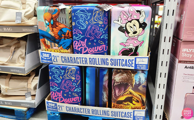 Disney Character Kids Spinner Luggage on Shelf at Sams Club