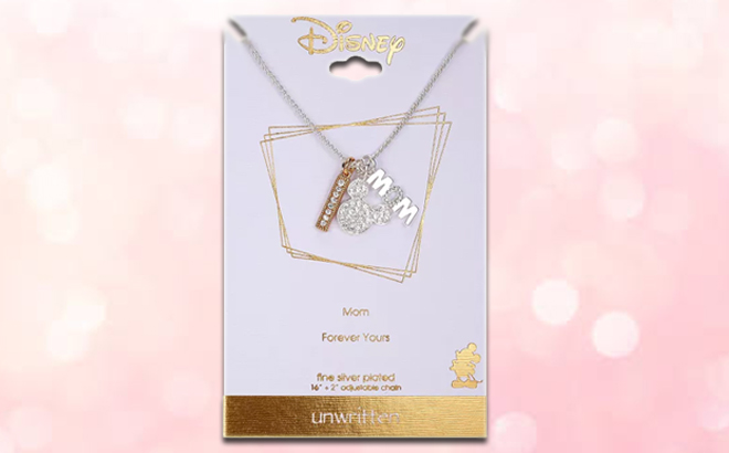 Disney Mickey Mouse Mom Charm Necklace on a Cardboard