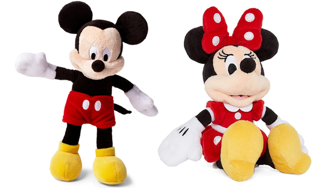 Disney Mickey Mouse Plush on the Left and Disney Minnie Mouse Plush on the Right