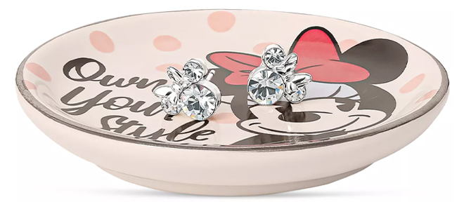 Disney Minnie Mouse Crystal Stud Earrings in a Pink Trinket Dish