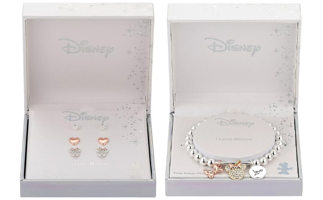 Disney Minnie Mouse Earring Set and Multi Charm Stretch Bracelet
