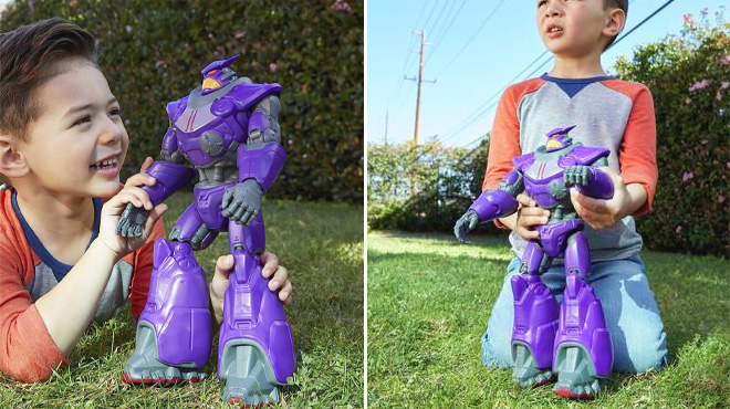 Boy Playing with Disney Pixar Lightyear Large Scale Zurg Action Figure
