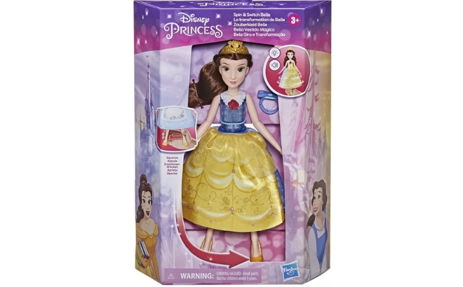 Disney Princess Spin and Switch Belle Doll in a Box on a White Background