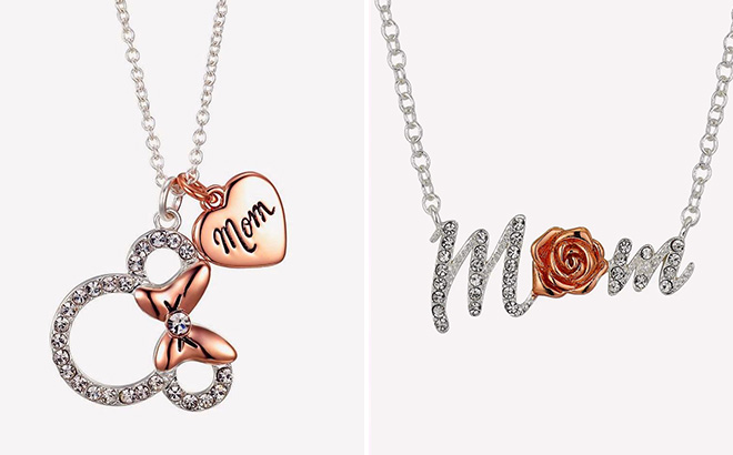 Disneys Minnie Mouse Mom Charm Necklace and Brilliance Two Tone Mom Crystal Rose Necklace