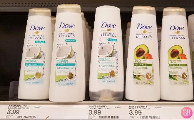 Dove Nourishing Rituals Shampoo and Conditioners on Target Store Shelf