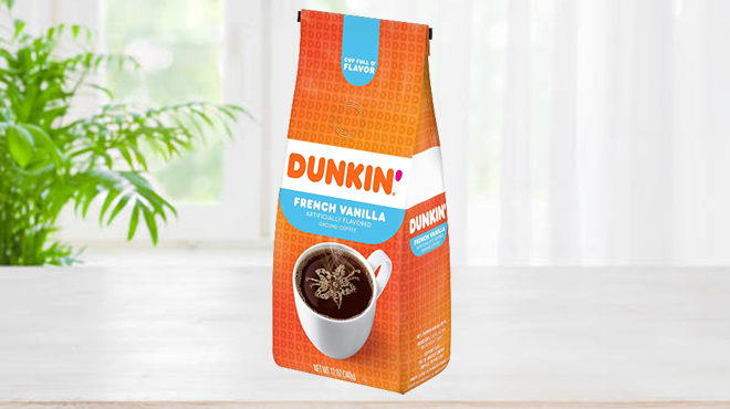 Dunkin' French Vanilla Flavored Coffee 12 Ounce on a Table
