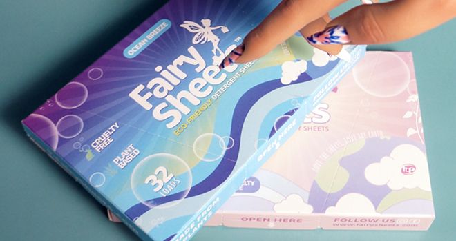Fairy Sheets Ocean Breeze Laundry Detergent Sheets 32 Loads in Ocean Breeze and Unscented on a Table
