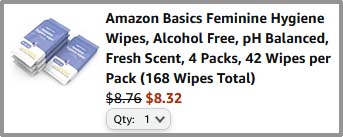 Feminine Hygiene Wipes Checkout Screenshot