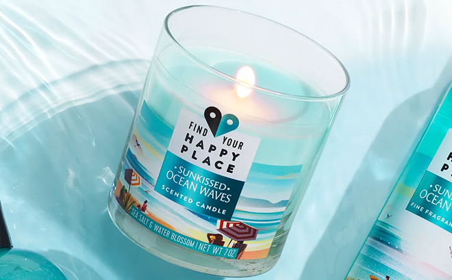 Find Your Happy Place Ocean Waves Sea Salt and Water Blossom Scented Candle