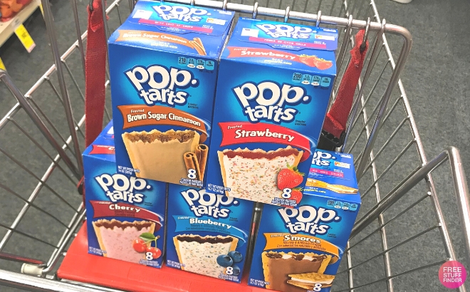 Five Pop Tarts Toaster Pastries 8 Count Various Flavors in a Shopping Cart