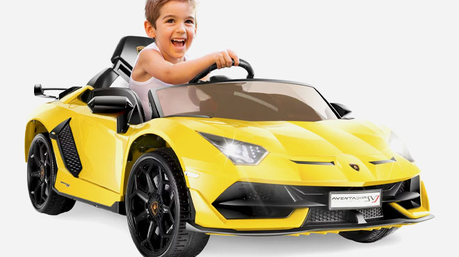 Funcid Kids Electric Ride On 12V Licensed Lamborghini Sports Car in Yellow