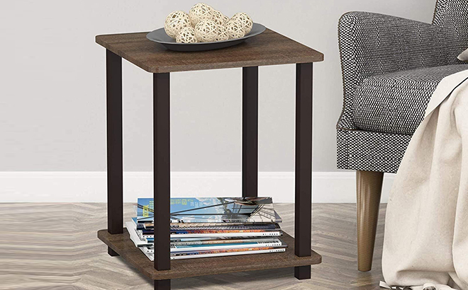 Furinno Simplistic Set of 2 End Tables Walnut Brown Color Furinno Simplistic Set of 2 End Tables Walnut Brown Color