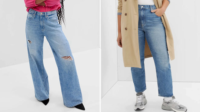GAP Factory High Rise Wide Leg Jeans with Washwell and High Rise Straight Jeans with Washwell GAP Factory High Rise Wide Leg Jeans with Washwell and High Rise Straight Jeans with Washwell
