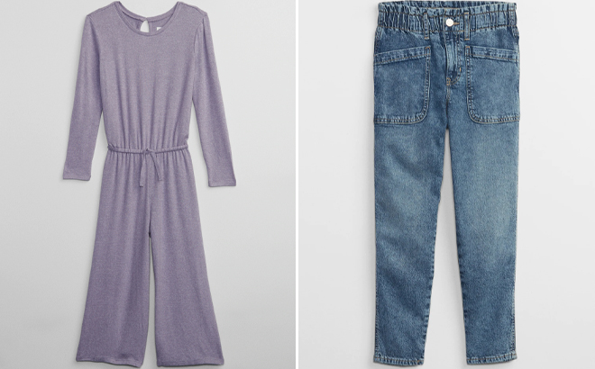 GAP Girls Brushed Jersey Jumpsuit and High Rise Mom Jeans