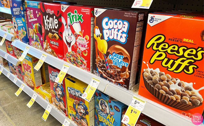 General Mills Cereal on a Store Shelf General Mills Cereal on a Store Shelf