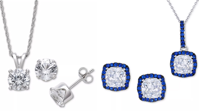 Giani Bernini Lab Created Sapphire and Macys Halo Pendant Necklace Stud Earrings 2 Piece Set