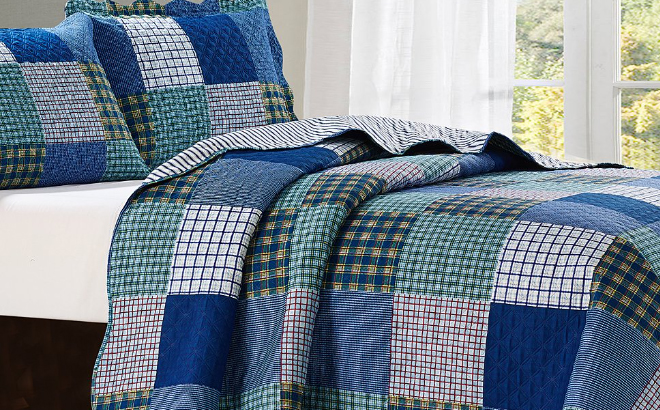 Glory Home Designs Blue Squares Reversible Quilt Set