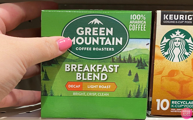 Green Mountina Coffee kCups on shelf