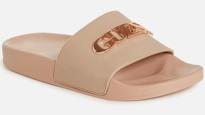 Guess Factory Womens Angelina Logo Pool Slides Guess Factory Womens Angelina Logo Pool Slides