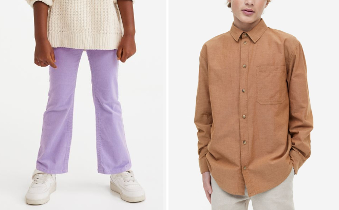 HM Kids Flared Corduroy Pants and Cotton Shirt HM Kids Flared Corduroy Pants and Cotton Shirt