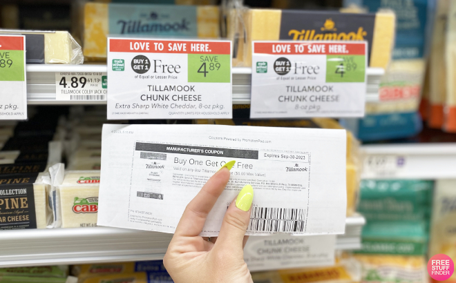 Hand Holding Buy 1 Get 1 Free Tillamook Cheese Printable Coupon